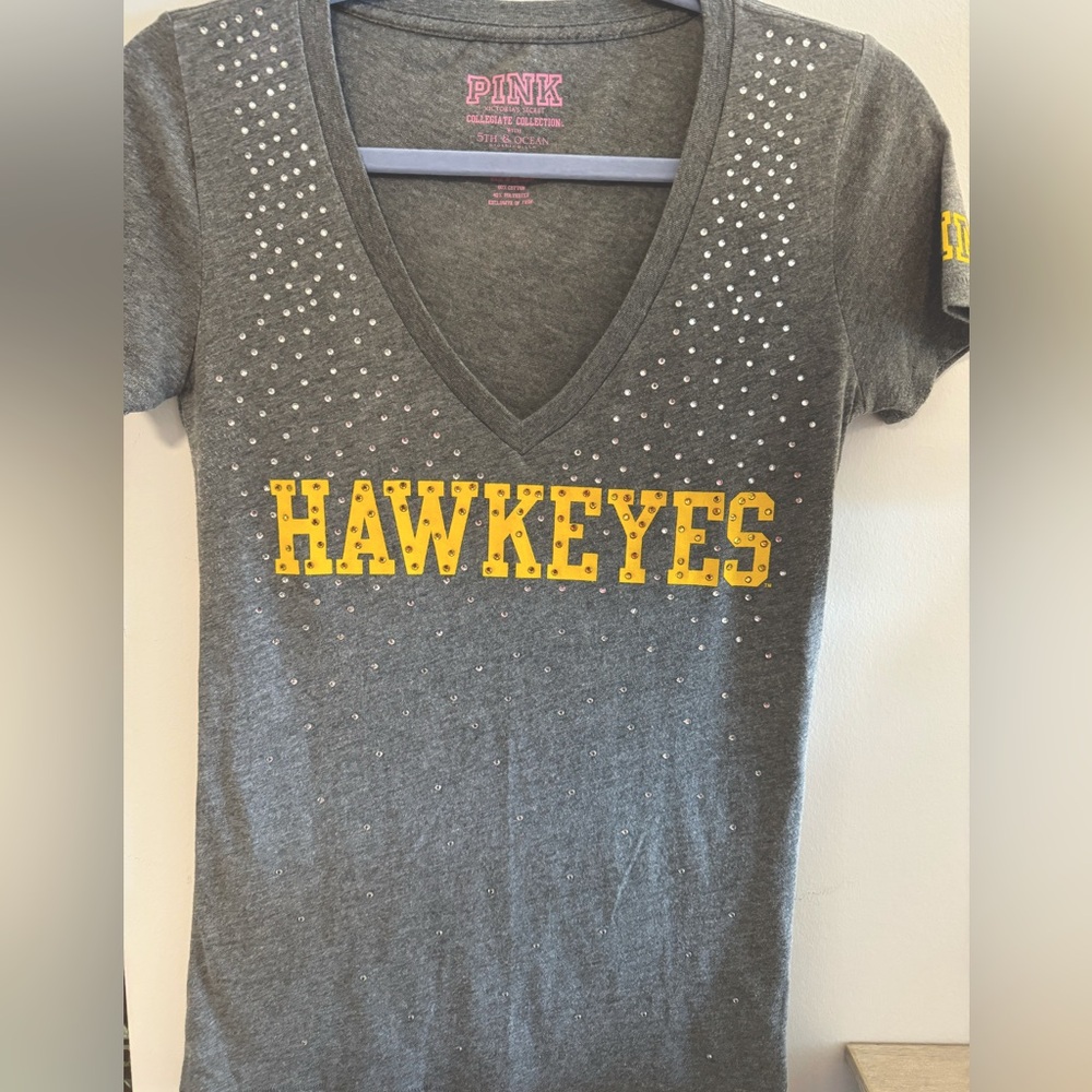 Victoria's Secret PINK University of Iowa Hawkeyes Studded T-Shirt Gray